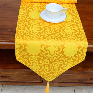 Buddha Gift Prayer Altar Flower Vajra Dragon Pattern Tibetan Auspicious Symbols Tassels Jacquard Table Runner