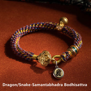 Buddha Gift 925 Sterling Silver Chinese Zodiac Natal Buddha Om Mani Padme Hum Luck Bell Braided String Bracelet