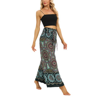 Buddha Gift Boho Mandala Print Lace-up Wide Leg Pants Women's Yoga Pants