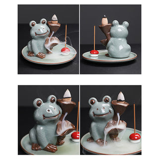 Buddha Gift Meditation Frog Ceramic Lotus Healing Incense Burner