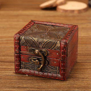 Buddha Gift Retro Small Square Wood Jewelry Box Lotus Grass Flower Grape Copper Coin Daffodil Jewelry Storage Box