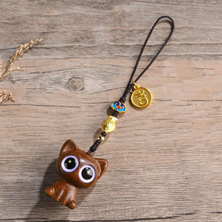 Buddha Gift Green Sandalwood Lucky Cat Koi Fish Cure Key Chain Phone Hanging Decoration