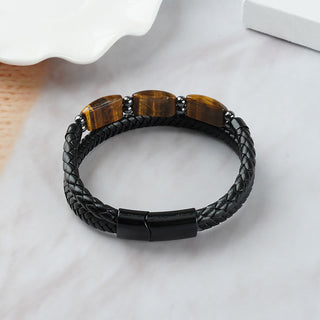 Buddha Gift Natural Tiger Eye Protection Willpower Magnetic Buckle Leather Bracelet