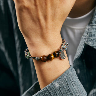 Buddha Gift 925 Sterling Silver Tiger's Eye Colorful Cotton Rope Handmade Willpower Bracelet