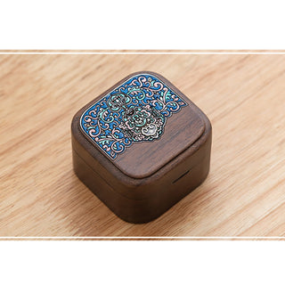 Buddha Gift Retro Handmade Black Walnut Wood Ring Jewelry Storage Box Leaf Wooden Gift Box