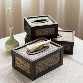 Buddha Gift Handmade Bamboo Woven Wood Tissue Box Wooden Tissue Holder Wipes Boxes Decoration