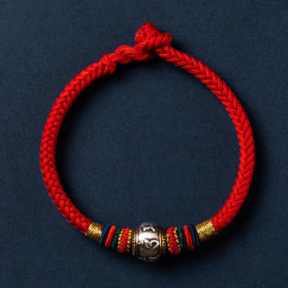 Buddha Gift 925 Sterling Silver Tibet Handmade Om Mani Padme Hum Luck Protection King Kong Knot Braided Bracelet