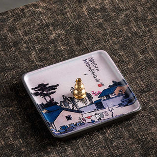 Buddha Gift Mountain Lake Flower Leaf Healing Ceramic Plate Tray Stick Incense Burner Decoration
