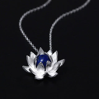 Buddha Gift 925 Sterling Silver Lazurite Lotus Flower Self Care Necklace Pendant