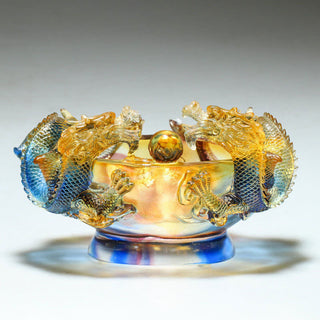 Buddha Gift Feng Shui Chinese Zodiac Dragon Handmade Liuli Crystal Art Piece Protection Home Office Decoration