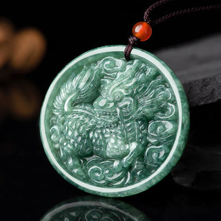 Buddha Gift Natural Jade Kirin Abundance String Necklace Pendant