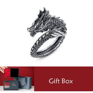 Buddha Gift 925 Sterling Silver Vintage Dragon Success Protection Strength Adjustable Ring
