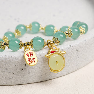 Buddha Gift Year of the Dragon Red Agate Green Aventurine Peace Buckle Fu Character Lucky Fortune Bracelet