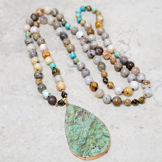 Buddha Gift Natural Ocean Picasso Jasper Beaded Healing Neckace