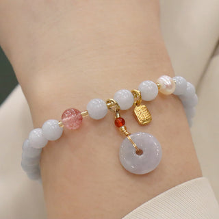 Buddha Gift Natural Aquamarine Chalcedony Serenity Rabbit Gourd Cat Charm Bracelet