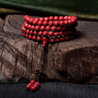 Buddha Gift 108 Mala Beads Cinnabar Om Mani Padme Hum Pattern Engraved Blessing Bracelet