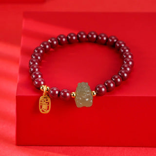 Buddha Gift 925 Sterling Silver Year of the Dragon Natural Cinnabar Hetian Jade Dragon Fu Character Ruyi As One Wishes Charm Blessing Bracelet