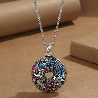 Buddha Gift Phoenix Peony Flower Luck Protection Necklace Pendant