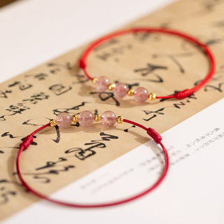 Buddha Gift Strawberry Crystal Beads Luck Red String Anklet