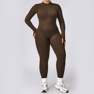 Buddha Gift PLUS SIZE Zip Up Solid Sports Jacket Flared Pants Leggings Gym Yoga Quick Drying Outfits