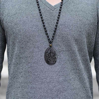 Buddha Gift Tibetan Obsidian Ganesh Ganpati Elephant Wealth Amulet Necklace