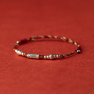 Buddha Gift 925 Sterling Silver Luck Koi Fish Braided Colorful String Bracelet Anklet