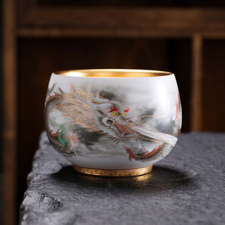 Buddha Gift Dragon Gilt Gourd Ceramic White Porcelain Teacup Kung Fu Tea Cup 160ml