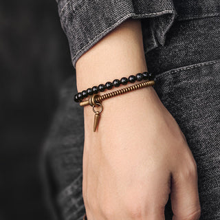 Buddha Gift Rainbow Obsidian Copper Inner Peace Healing Double Layer Bracelet