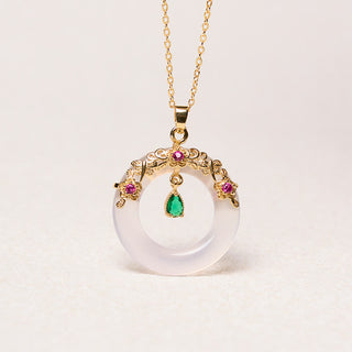 Buddha Gift Green Chalcedony Peace Buckle Design Strength Necklace Pendant