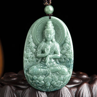 Buddha Gift Natural Jade Avalokitesvara Amulet Wealth Necklace Pendant