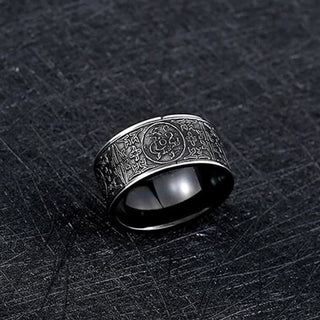Buddha Gift Four Guardian Beast Dragon White Tiger Suzaku Basalt Carved Success Luck Ring