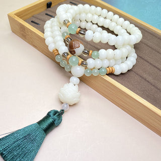 Buddha Gift White Bodhi Seed Mala 108 Beads Protection Bracelet
