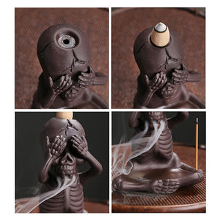 Buddha Gift Little Skull Ghost Purple Clay Backflow Smoke Fountain Peace Incense Burner Decoration
