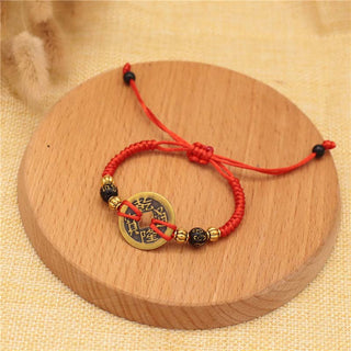 Buddha Gift Copper Coin Fortune Red String Weave Bracelet