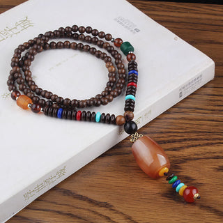 Buddha Gift Tibetan Wenge Wood Bodhi Seed Agate Balance Peace Necklace Pendant