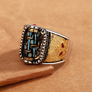 Buddha Gift Tibetan Nine-Eye Dzi Bead Wealth Blessings Rotatable Ring