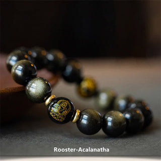 Buddha Gift Chinese Zodiac Natal Buddha Gold Sheen Obsidian Wealth Protection Bracelet