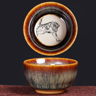 Buddha Gift 12 Chinese Zodiac Pattern Ceramic Teacup Kung Fu Jian Chinese Zhan Tea Cup 73ml