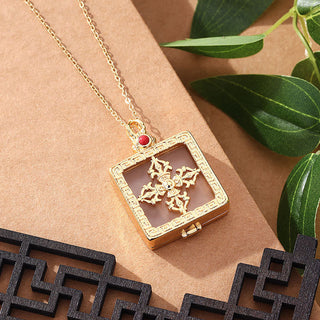 Buddha Gift 24K Gold Plated White Jade Double Dorje Protection Luck Necklace Pendant