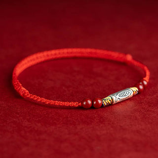 Buddha Gift 925 Sterling Silver Koi Fish Cinnabar Bead Wealth Handcrafted Braided Bracelet Anklet
