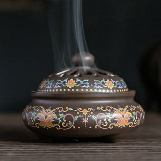 Buddha Gift Dragon Floral Pattern Backflow Smoke Fountain Ceramic Meditation Incense Burner Decoration