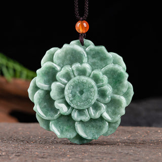 Buddha Gift Lotus Pattern Jade Luck Prosperity Necklace Pendant