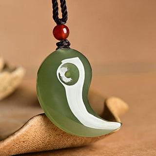 Buddha Gift Yin Yang White Jade Cyan Jade Protection Blessing Necklace String Pendant