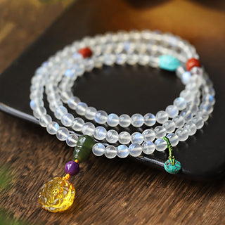 Buddha Gift 108 Mala Beads Moonstone Amber Lotus Turquoise Crystal Healing Bracelet