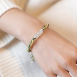 Buddha Gift White Jade Bamboo Reincarnation Knot Wealth Luck Strength String Bracelet