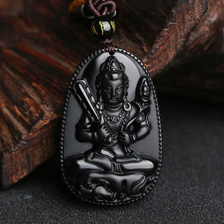 Buddha Gift Chinese Zodiac Natal Buddha Natural Black Obsidian Purification Necklace Pendant