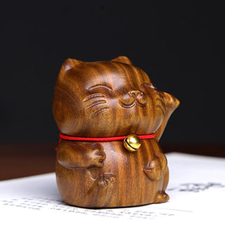 Buddha Gift Green Sandalwood Small Mini Cute Lucky Cat Peace Decorations