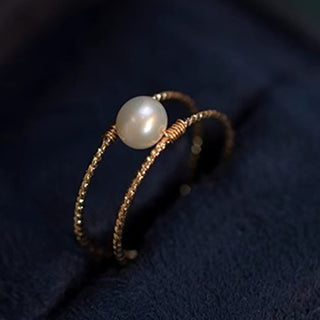 Buddha Gift Round Jade Pearl Bead Double Layer Copper Luck Adjustable Ring