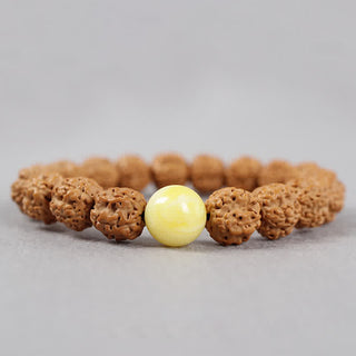 Buddha Gift Tibet Rudraksha Bodhi Seed Dzi Bead Amber Turquoise Wealth Bracelet
