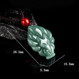 Buddha Gift Natural Green Jade Nine Tailed Fox Luck Necklace Pendant